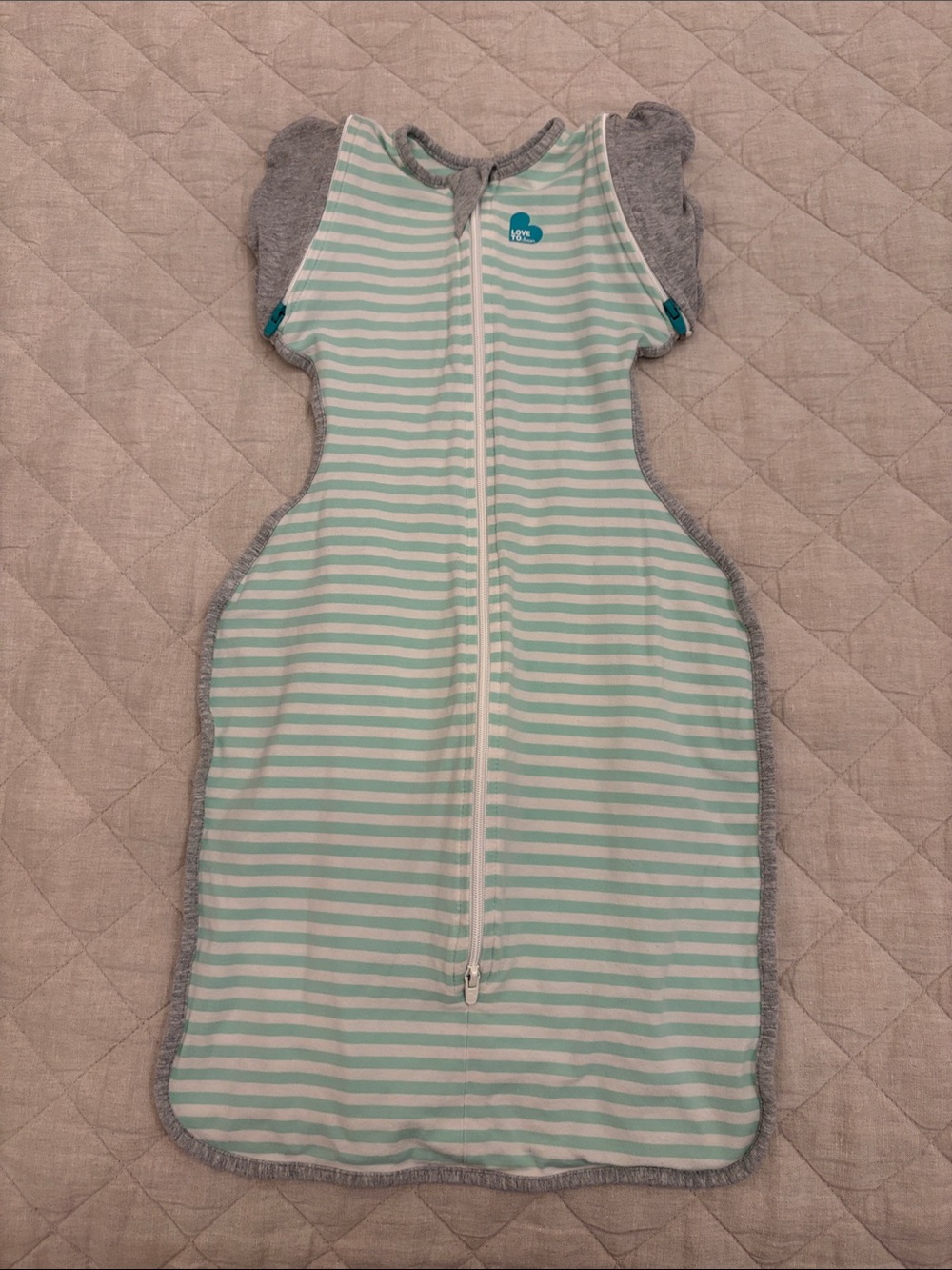 Love to Dream Mint & White Striped Swaddle Sleep Sack with Gray Trim